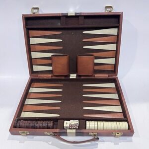 Vintage 70s Cardinal Backgammon Brown Faux Leather Travel Briefcase Complete